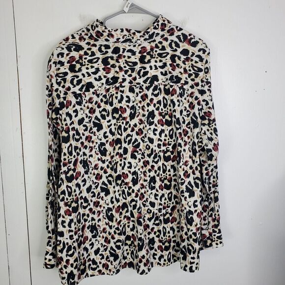 Foxcroft Button Down Shirt Womens 22W Shaped Fit Wrinkle Free Leopard Colorful - Picture 1 of 11